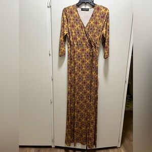 Love Kuza Floral Wrap Maxi Dress in Yellow and Red. Medium